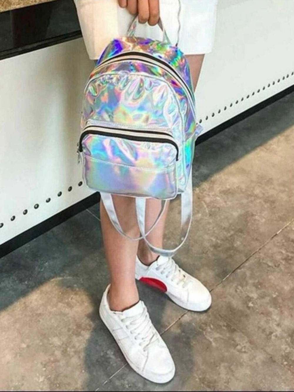 CLOSET CLEAR OUT ! NWOT - Holographic Iridescent Mini Backpack Purse - Silver - Picture 2 of 3